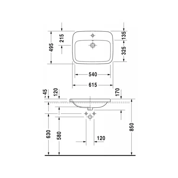 Раковина встраиваемая на столешницу Duravit DuraStyle 61,5 х 49,5 см (0374620000) фото 2 Aquada.com.ua