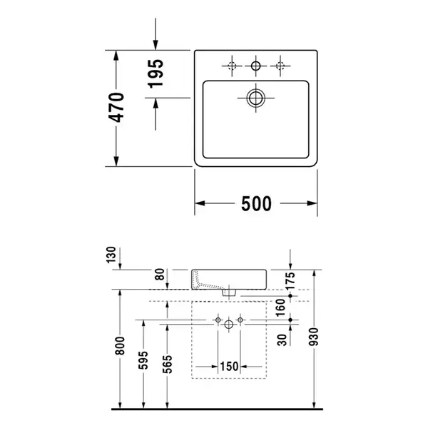Раковина накладная на столешницу Duravit Vero 50х47 см (0452500000) фото 3 Aquada.com.ua