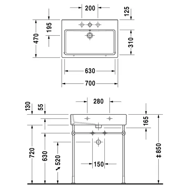 Раковина мебельная Duravit Vero 70 х 47 см (0454700027) фото 2 Aquada.com.ua