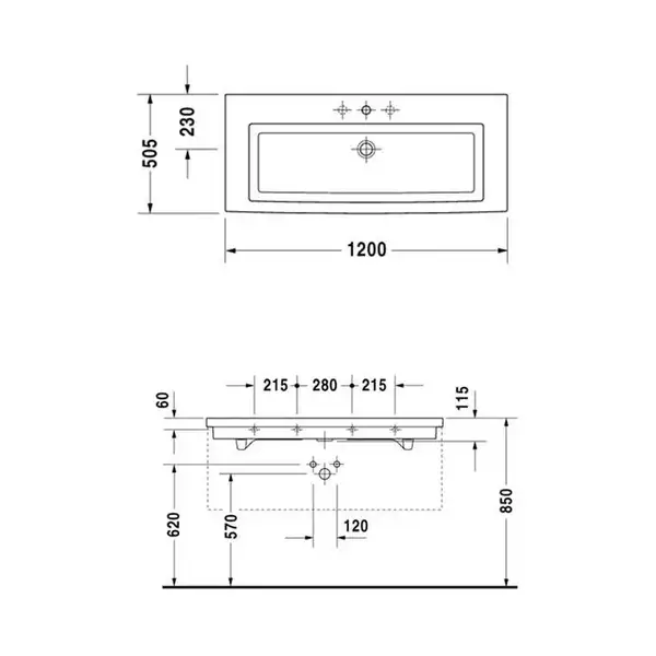 Раковина для мебели Duravit 2nd floor 120х50,5 см (0491120030) фото 2 Aquada.com.ua