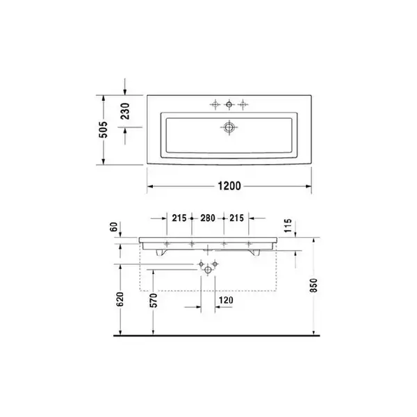 Раковина для мебели Duravit 2nd floor 120х50,5 см (0491120060) фото 2 Aquada.com.ua