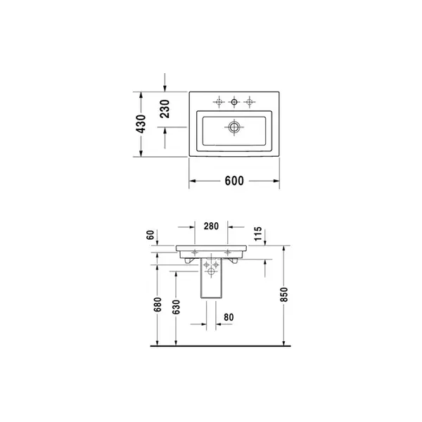 Раковина для мебели Duravit 2nd floor 60х43 см (0491600000) фото 2 Aquada.com.ua
