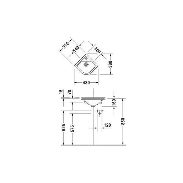 Раковина угловая Duravit Starck 3 43х38 см (0752440000) фото 3 Aquada.com.ua