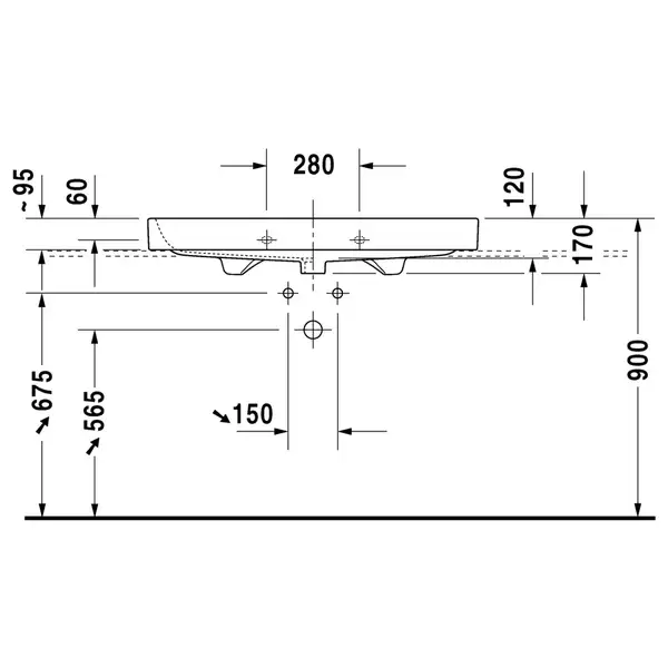 Раковина Duravit Happy D.2 100х50,5 см см (с 3 отв. под смеситель, шлифованная) (2318100025) фото 2 Aquada.com.ua