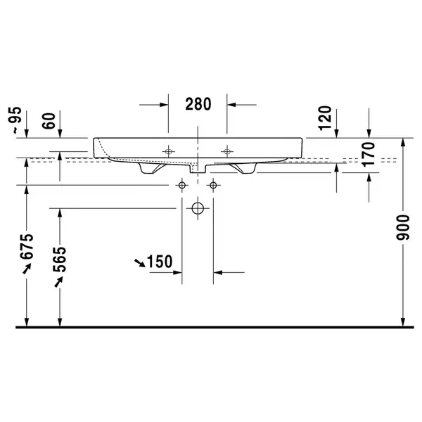 Раковина Duravit Happy D.2 100х50,5 см (без отв. под смеситель, шлифованная) (231810028) фото 2 Aquada.com.ua