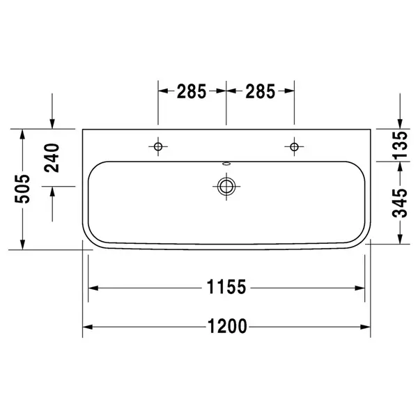 Раковина Duravit Happy D.2 120х50,5 см (с 2 отв. под смеситель, шлифованная) (2318120026) фото 2 Aquada.com.ua