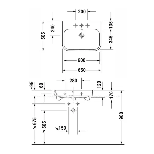 Раковина для мебели Duravit Happy D.2 60 х 50,5 см (шлифованный) (2318600027) фото 2 Aquada.com.ua