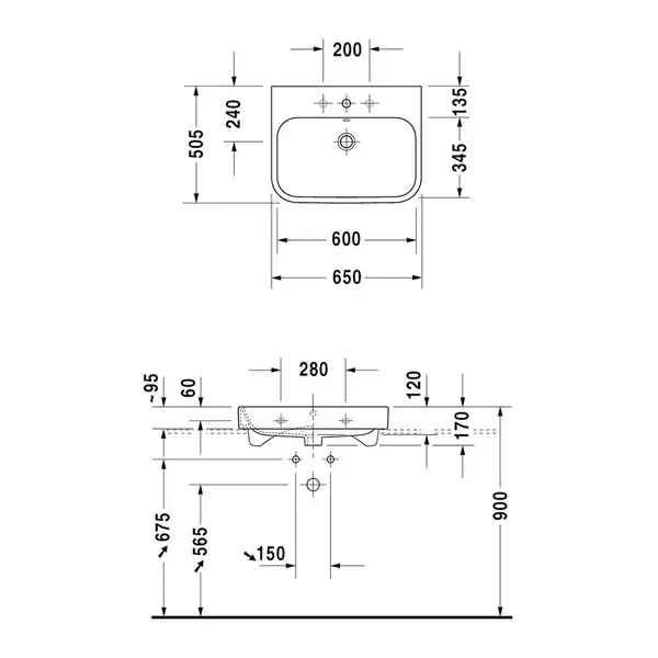 Раковина Duravit Happy D.2 65х50,5 см (без отв. под смеситель) (2318650060) фото 4 Aquada.com.ua