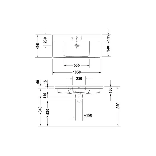 Раковина для мебели Duravit P3 Comforts 1050 х 495 мм (2332100000) фото 3 Aquada.com.ua