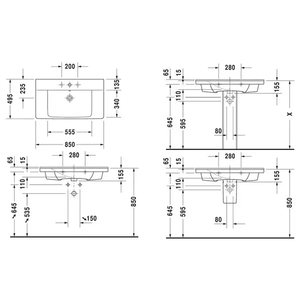 Раковина Duravit P3 Comforts 85х49,5 см (2332850000) фото 3 Aquada.com.ua