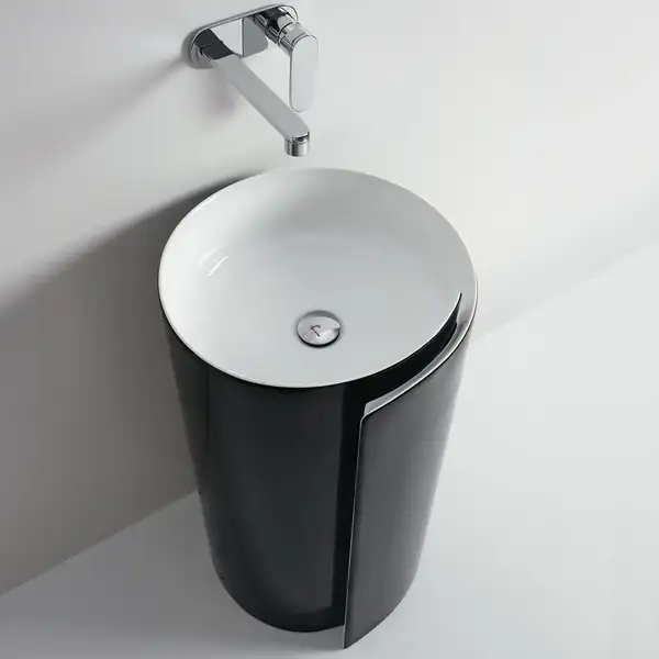 Раковина напольная Flaminia Monoroll Bianco/Nero Ø44 х h85 см (MR44P/BIANCO/NERO) фото 1 Aquada.com.ua Раковина напольная Flaminia Monoroll Bianco/Nero Ø44 х h85 см (MR44P/BIANCO/NERO) фото 1 Aquada.com.ua