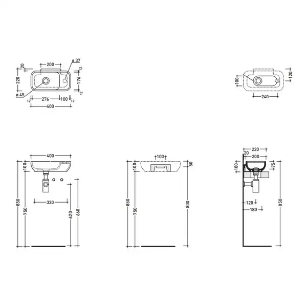 Мини-раковина Flaminia Pass 40 х 22 х h10 см (PS40LD) фото 2 Aquada.com.ua