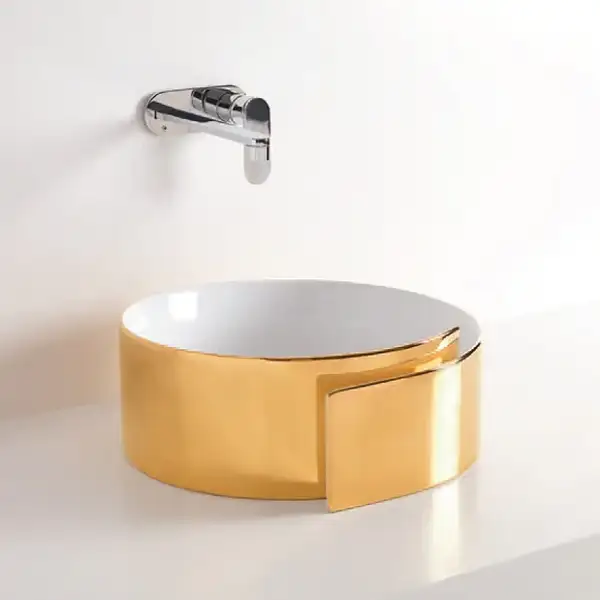 Раковина накладная на столешницу Flaminia Roll Bianco/Oro Ø44 х h17 см (RL44L/BIANCO/ORO) фото 1 Aquada.com.ua Раковина накладная на столешницу Flaminia Roll Bianco/Oro Ø44 х h17 см (RL44L/BIANCO/ORO) фото 1 Aquada.com.ua