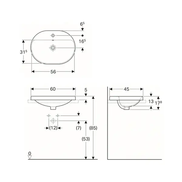 Geberit VariForm Умивальник вбудований, 60x45 см, білий (500.733.01.2) Geberit VariForm Умивальник вбудований, 60x45 см, білий (500.733.01.2)