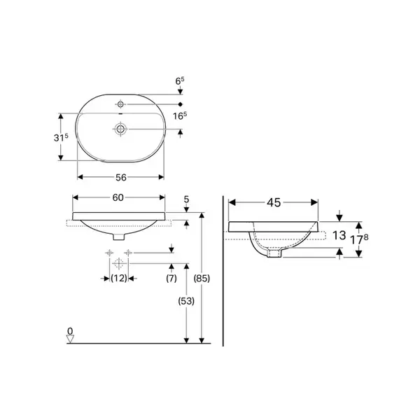 Geberit VariForm Умивальник вбудований, 60x45 см, білий (500.733.01.2) Geberit VariForm Умивальник вбудований, 60x45 см, білий (500.733.01.2)