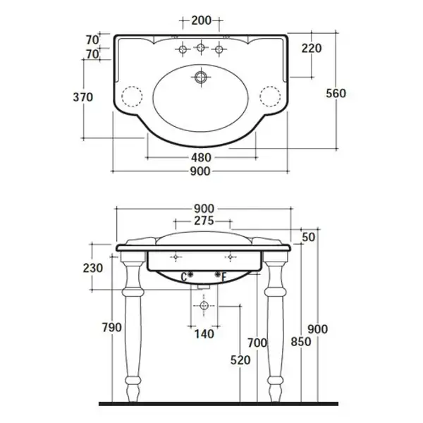 Раковина подвесная Globo Paestum 90х56 см (PA056.BI) фото 3 Aquada.com.ua