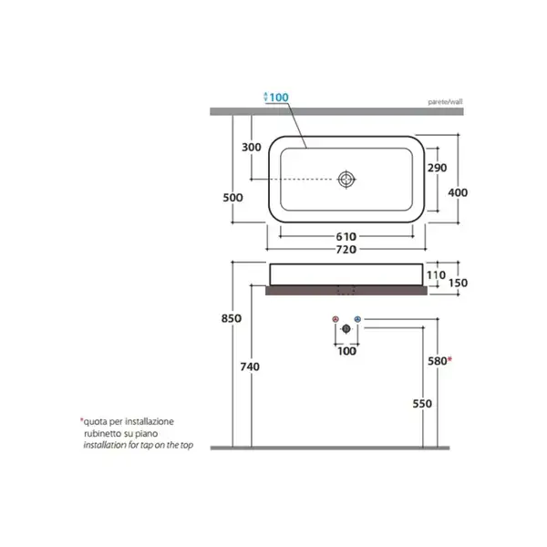 Раковина накладная на столешницу Globo Stone72х40 см (SS024.BI) фото 3 Aquada.com.ua