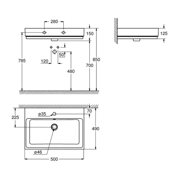 Раковина подвесная Grohe Cube Ceramic 50 х 49 см (3947400H) фото 2 Aquada.com.ua