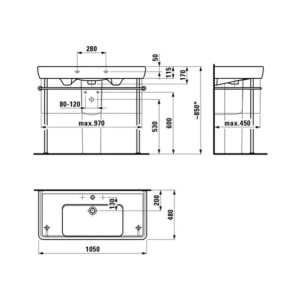 Раковина подвесная 105 х 48 см Laufen Pro (H8139580001041) фото 3 Aquada.com.ua Раковина подвесная 105 х 48 см Laufen Pro (H8139580001041) фото 3 Aquada.com.ua