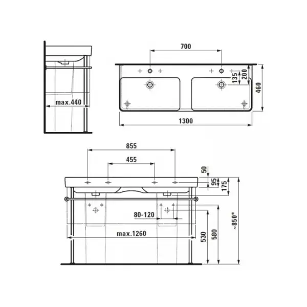 Раковина двойная Laufen Pro S 1300 х 460 мм (H8149680001041) фото 4 Aquada.com.ua Раковина двойная Laufen Pro S 1300 х 460 мм (H8149680001041) фото 4 Aquada.com.ua