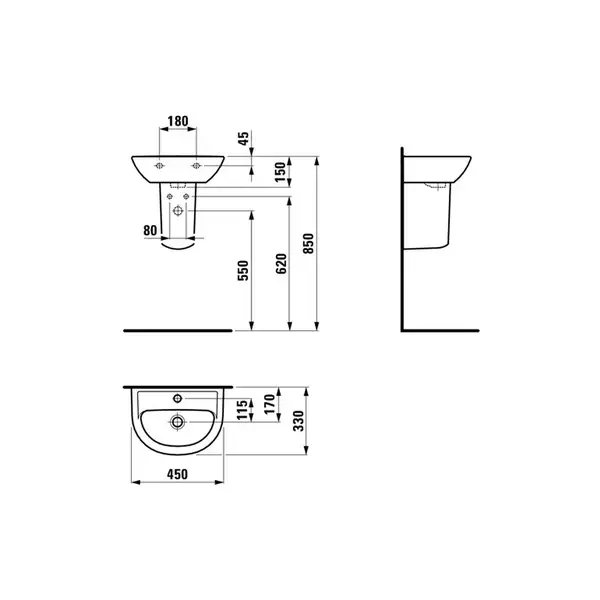 Маленькая (мини) раковина 45 х 33 см Laufen Pro (H8159520001041) фото 2 Aquada.com.ua Маленькая (мини) раковина 45 х 33 см Laufen Pro (H8159520001041) фото 2 Aquada.com.ua