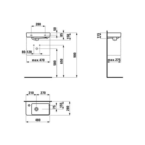 Маленькая (мини) раковина 48 х 28 см Laufen Pro S, отверстие под смеситель слева (H8159550001041) фото 6 Aquada.com.ua Маленькая (мини) раковина 48 х 28 см Laufen Pro S, отверстие под смеситель слева (H8159550001041) фото 6 Aquada.com.ua