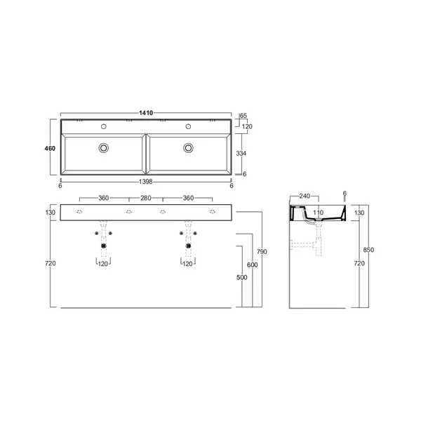 Раковина двойная Simas Agile 141 х 46 см (AG141D) фото 3 Aquada.com.ua Раковина двойная Simas Agile 141 х 46 см (AG141D) фото 3 Aquada.com.ua