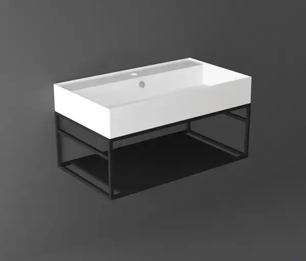 Раковина подвесная bianco matt 81 х 46 см Simas Agile с чёрной матовой консолью 80 x 45,5 x h28 см (AG81+AGSS81) фото 2 Aquada.com.ua