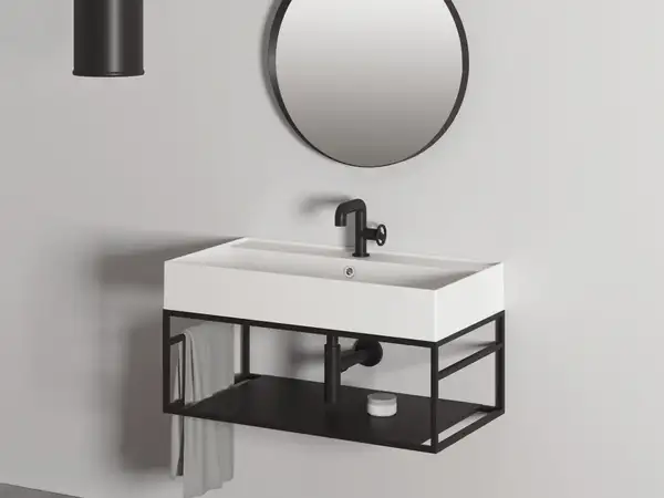 Раковина подвесная bianco matt 81 х 46 см Simas Agile с чёрной матовой консолью 80 x 45,5 x h28 см (AG81+AGSS81) фото 3 Aquada.com.ua