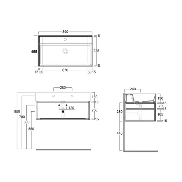 Раковина подвесная bianco matt 81 х 46 см Simas Agile с чёрной матовой консолью 80 x 45,5 x h28 см (AG81+AGSS81) фото 4 Aquada.com.ua