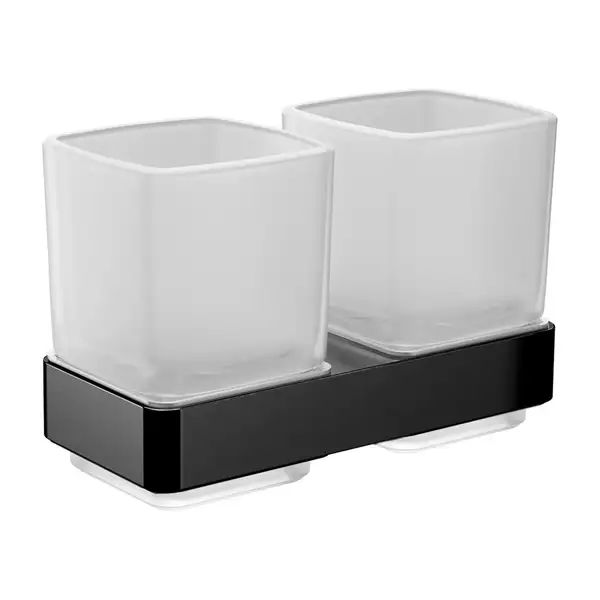 Двойной стакан для зубных щёток Emco Loft Black, чёрный матовый/стекло матовое (052513300) фото 1 Aquada.com.ua