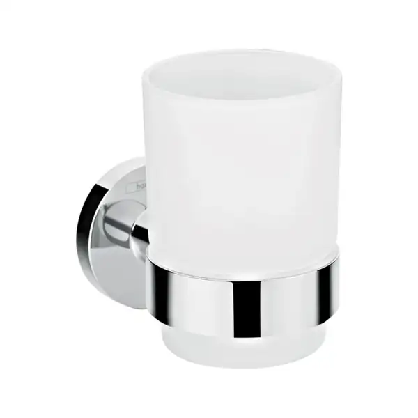 Стакан для зубных щёток Hansgrohe Logis, хром/стекло матовое, белое (41718000) фото 1 Aquada.com.ua