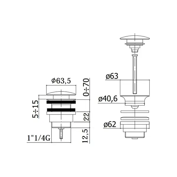 Донный клапан Clic-Clac Paffoni Light (цвет - чёрный матовый) (ZSCA050NO) фото 2 Aquada.com.ua