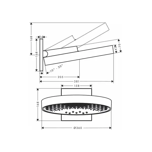 Верхний душ Ø 360 мм Hansgrohe Rainfinity, 3-типа струи (цвет - чёрный матовый) (26234670) фото 2 Aquada.com.ua