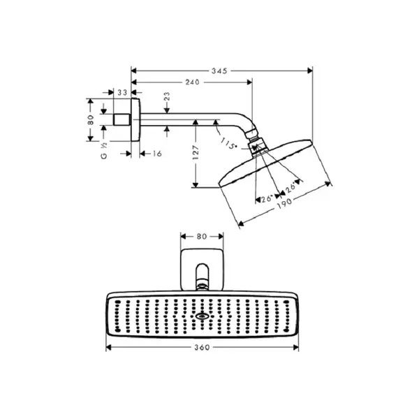 Верхний душ, с держателем 223 мм Hansgrohe Raindance E 360х190 мм (27371000) фото 4 Aquada.com.ua