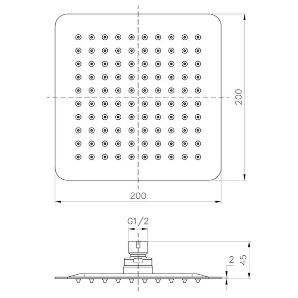 Верхний душ Imprese (цвет - хром) 200 х 200 мм (SQ200SS2) фото 2 Aquada.com.ua