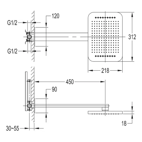 Верхний душ 312 х 218 мм Imprese Smart Click (цвет - хром), 2 вида струи (ZMK101901101) фото 2 Aquada.com.ua