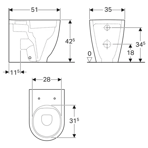 Geberit унитаз напольный Rimfree (безободковый), с сиденьем Soft Close (500.602.01.2+500.605.01.2) фото 4 Aquada.com.ua