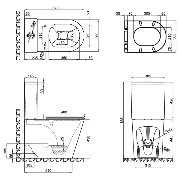 Унітаз-компакт Qtap Scorpio безобідковий з сидінням Soft-close QT14222125ARMB (QT14222125ARMB) фото 2 Aquada.com.ua
