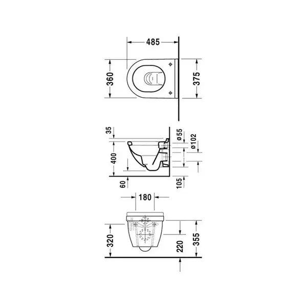 Унитаз подвесной, укороченый Duravit Starck 3 (с сиденьем Soft Close) (2227090000+0063890000) фото 2 Aquada.com.ua