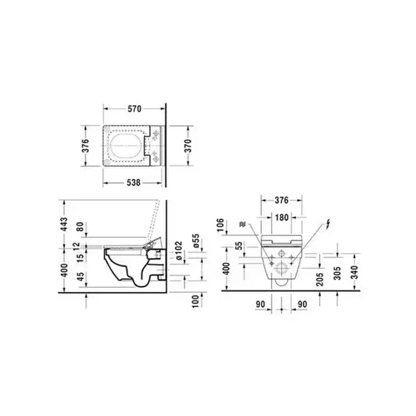 DURAVIT Унитаз подвесной с крышкой Vero Air SensoWash (2525590000+611500002000300) фото 2 Aquada.com.ua