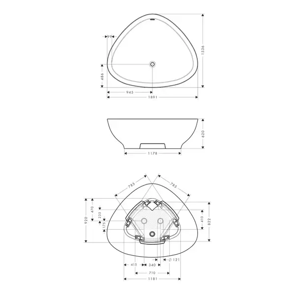Ванна из минерального литья Axor (Hansgrohe) Massaud 189,1 х 153,6 см (18950000) фото 3 Aquada.com.ua