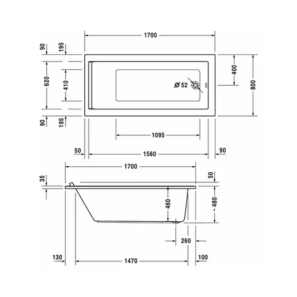 Ванна акриловая Duravit Starck 170 х 80 см (700336000000000) фото 3 Aquada.com.ua