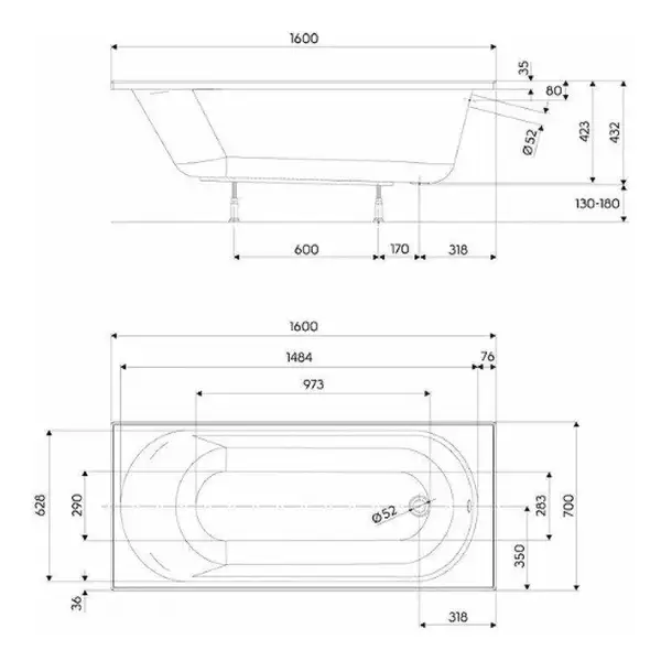 Kolo OPAL PLUS Ванна прямокутна 160х70 см, біла (XWP136000N)