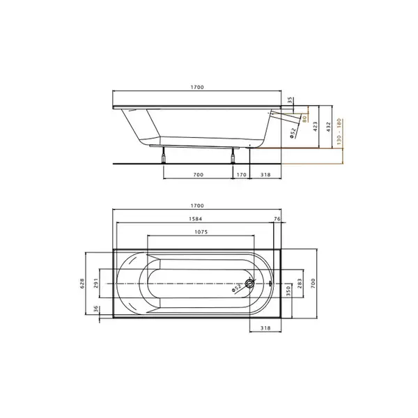 Kolo OPAL PLUS ванна 170*70см прямоугольная, без ножек (XWP137000N)
