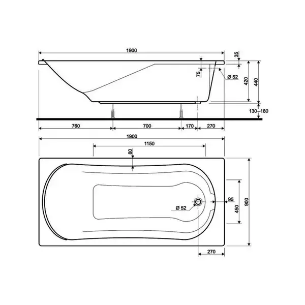 Kolo COMFORT ванна 190*90см прямоугольная, с ножками SN8 (XWP3090000)