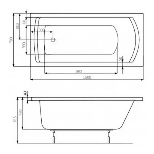 Roca LINEA ванна 150*70см прямоугольная, с ножками в комплекте, объем 165л (A24T010000)