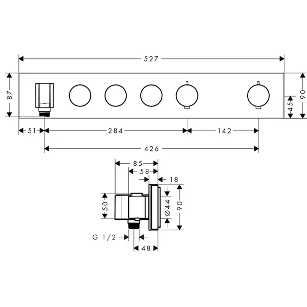 Термостат для скрытого монтажа Axor ShowerSolutions 530/90 на 3 потребителя (цвет - satin black) (18356350) фото 2 Aquada.com.ua