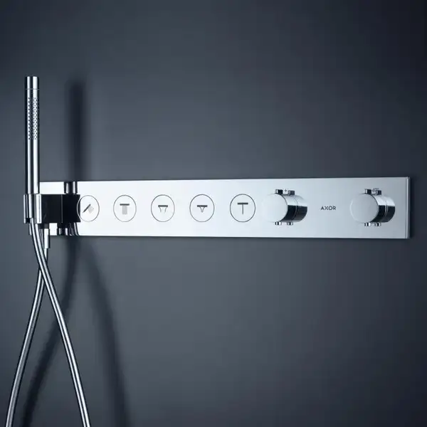 Термостат для скрытого монтажа Axor Select 670/90 на 5 потребителей, золото (18358990) фото 2 Aquada.com.ua Термостат для скрытого монтажа Axor Select 670/90 на 5 потребителей, золото (18358990) фото 2 Aquada.com.ua