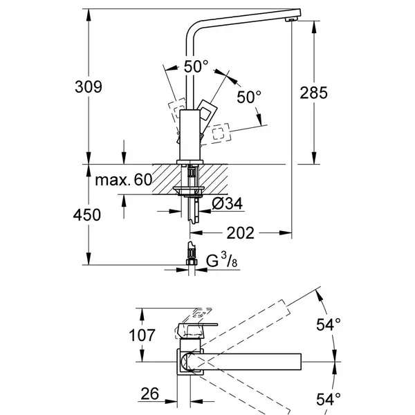 Grohe Eurocube Змішувач для кухні, хром (31255000)
